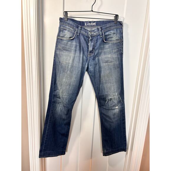 Hudson Men Denim Distressed Clifton Bootcut Jeans Pockets Dark Wash Blue Size 34 - Picture 1 of 15